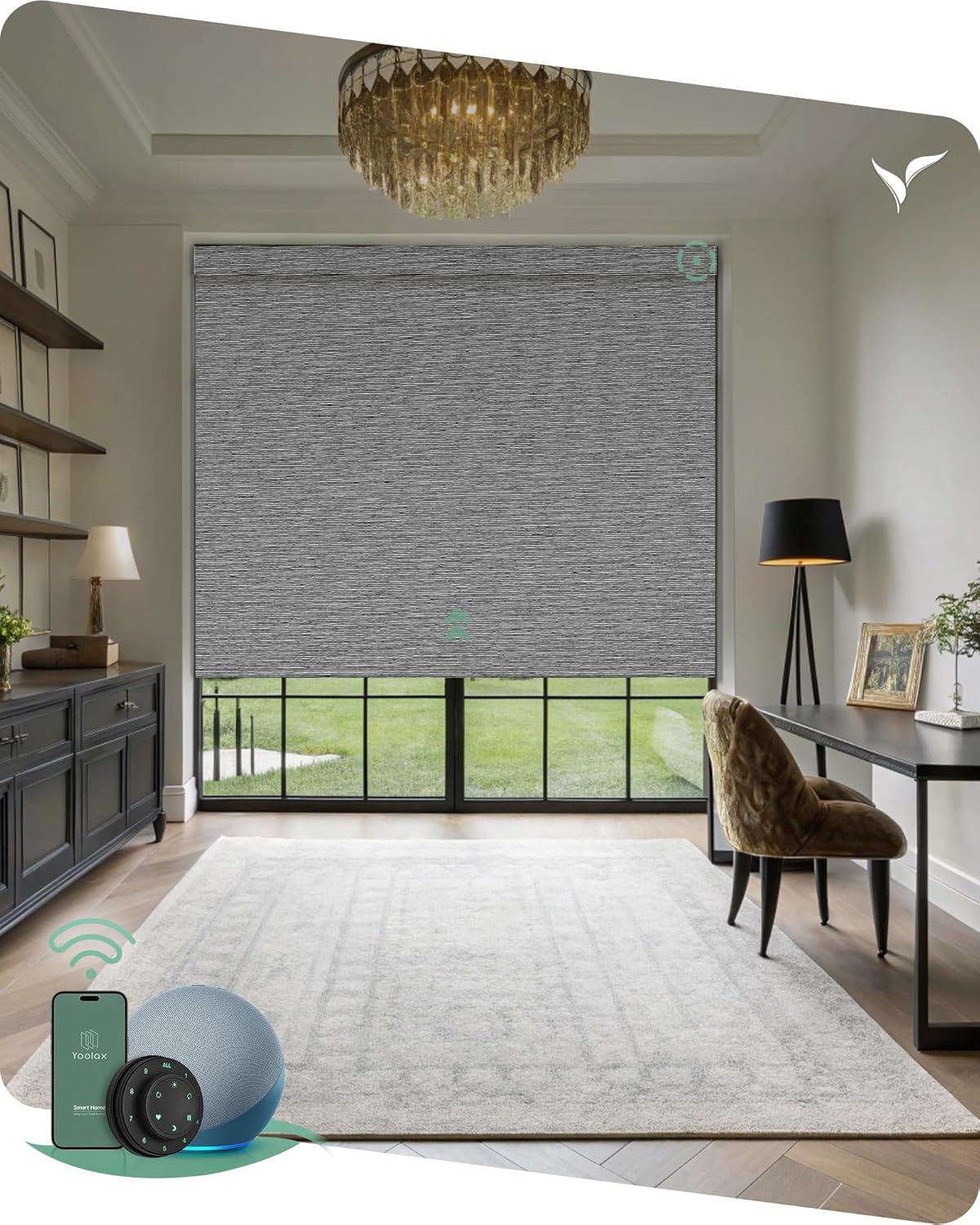 Yoolax Motorized Blinds with Remote, Smart Blinds for Windows Blackout Automatic Shades Compatible with Alexa Remote Control Roller Window Shades with Valance, Custom Size (V-Basalt Stripe)