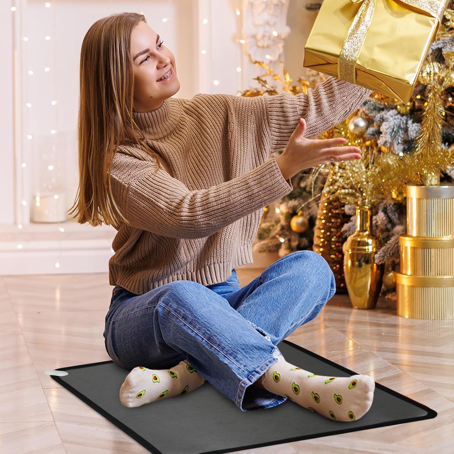 PVC 110V Heated Floor Mat Heater for Foot Warmer Under Desk 22 x 20 Inch Electric Heating Pad Energy Saving Carpet Pad Indoor Floor Heated Rug for Home Office Bathroom House Black