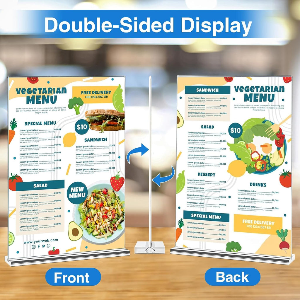 Daofary Acrylic Sign Holder 4 x 6 Inches 4 Pack, Double-Sided Stand up Table Top Paper Holder, Store Sign Holders, Plastic Sign Display for Restaurants, Hotels, Office