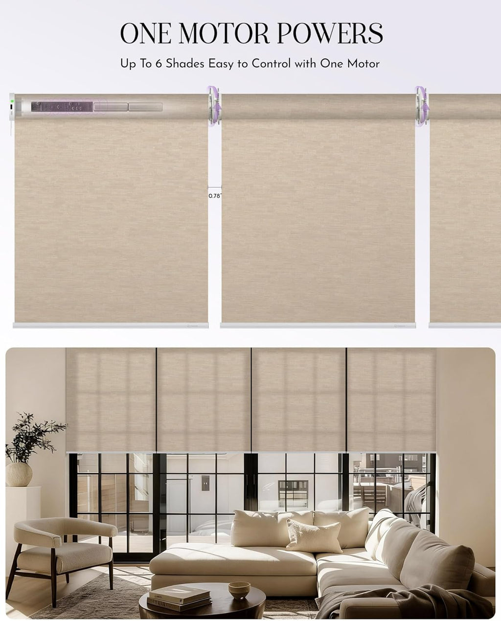 Graywind Smart Coupled Roller Shades Compatible with Alexa Google Custom Size Extra Large Motorized Blinds for Windows(Jacquard Coffee)