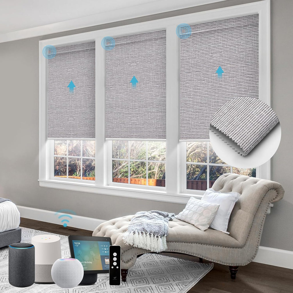 SmartWings Motorized Roller Shades Work with Homekit, 100% Blackout Smart Blinds for Windows, Cordless Remote Control Window Shades, Safar Rock Grey, Customized Size