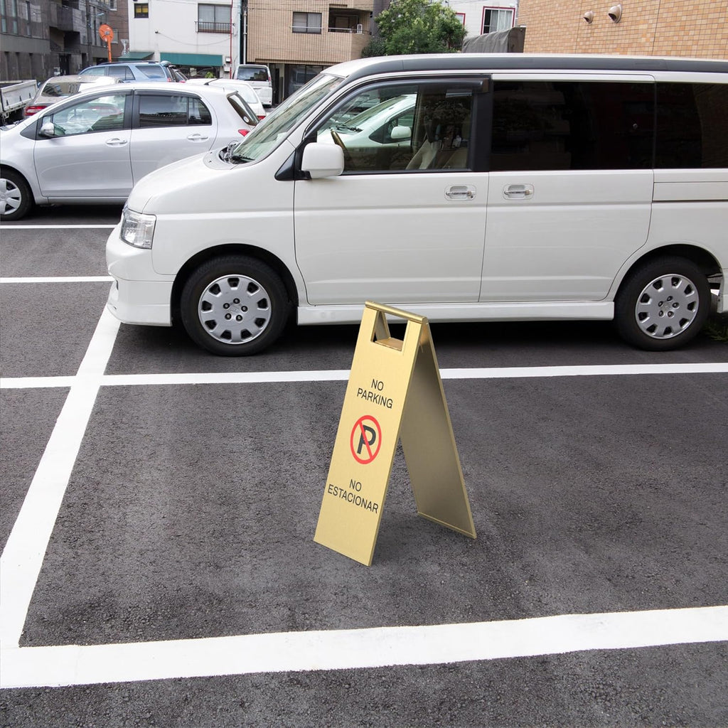 2-Pack No Parking Sign, stainless steel,24 Inch Height, Double Sided A-Shaped Frame No Parking Sign, Folding No Parking Signs for Outside, Lawn, Driveway, Garage, Yard, Fire Lane