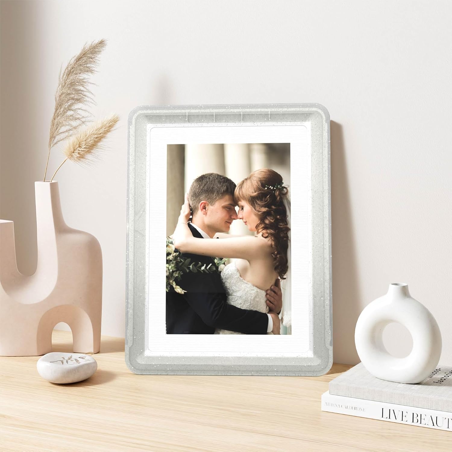 5x7 Picture Frame, Clear Acrylic Photo Frame with White Mat for 4x6 Photos, One-Piece Shatterproof Tool-Free Design, UV-Resistant Waterproof Tabletop Frame for Home Office Decor with 10-Year Warranty