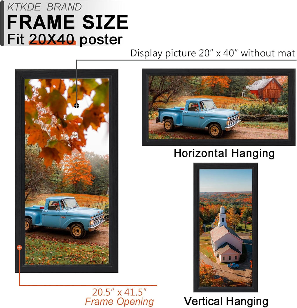 KTKDE 20x40 Picture Frame Set of 3, Poster Frame Wooden Black 40 by 20 in for Pictures and Art Prints, Exhibition, Caffe Large Frame for Photos, best gift