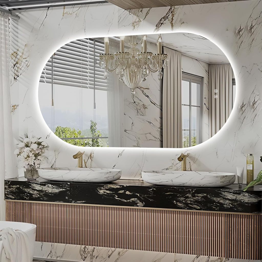 51" x 27" Oval LED Mirror for Bathroom, Backlit Vanity Mirror with Lights, Frameless Smart Wall Mirror, 3 Colors Stepless Dimmable, Anti-Fog, Shatterproof, Memory, CRI95+(Horizontal/Vertical)