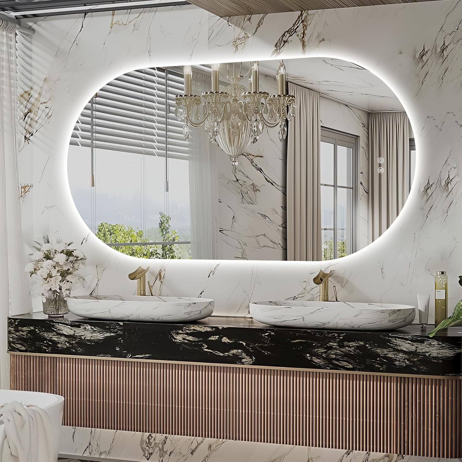 51" x 27" Oval LED Mirror for Bathroom, Backlit Vanity Mirror with Lights, Frameless Smart Wall Mirror, 3 Colors Stepless Dimmable, Anti-Fog, Shatterproof, Memory, CRI95+(Horizontal/Vertical)