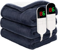 Heated Blanket Queen 84"×90" - Premium Cosy Soft Electric Blanket with 6 Heating Levels,Dual Control Fast Heating Flannel Sherpa Blanket for Bed & Couch,Auto Shut Off/Machine Washable (Navy Blue)