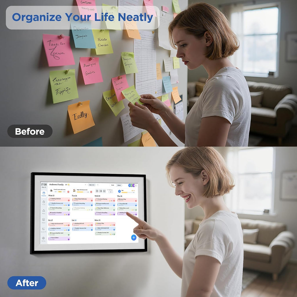 15.6 Inch Digital Calendar Chore Chart 1920 * 1080P Full HD Touchscreen Interactive Display Smart Electronic Calendar for Family Organizer Schedules Desk & Wall Mount Digital Planner Black