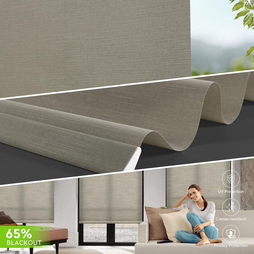 ZSTARR Motorized Light Filtering Roller Blinds with Remote Control,Rechargeable Smart Window Shades Compatible with Alexa Google via Hub,Fabric Wrapped Valance, Custom Size (Light Khaki)
