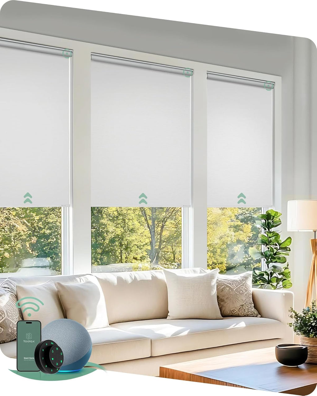Yoolax Motorized Blinds with Remote, Blackout Smart Blinds for Windows Motorized Roller Shades, Automatic Window Shades Compatible with Alexa Custom Size (Blackout-Pure White)