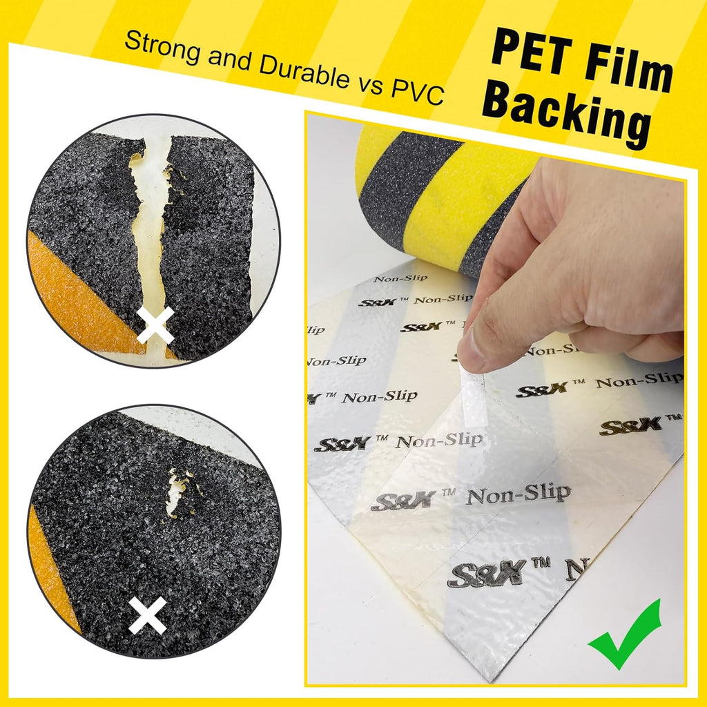 S&X Black/Yellow Anti Slip Tape, 2" x 60 FT, Heavy-Duty Grip Tape for Stairs Steps Outdoor Waterproof Safety Non Skid Roll High Traction Non Slip Strip