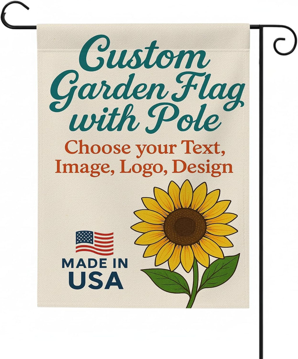 Custom Garden Flag with Pole Stand by BCB – Personalized Outdoor Garden Flags | Double-Sided Yard Flag with Stand | Decorative Seasonal Garden Flag Holder Set – 12”x18” | Made in USA