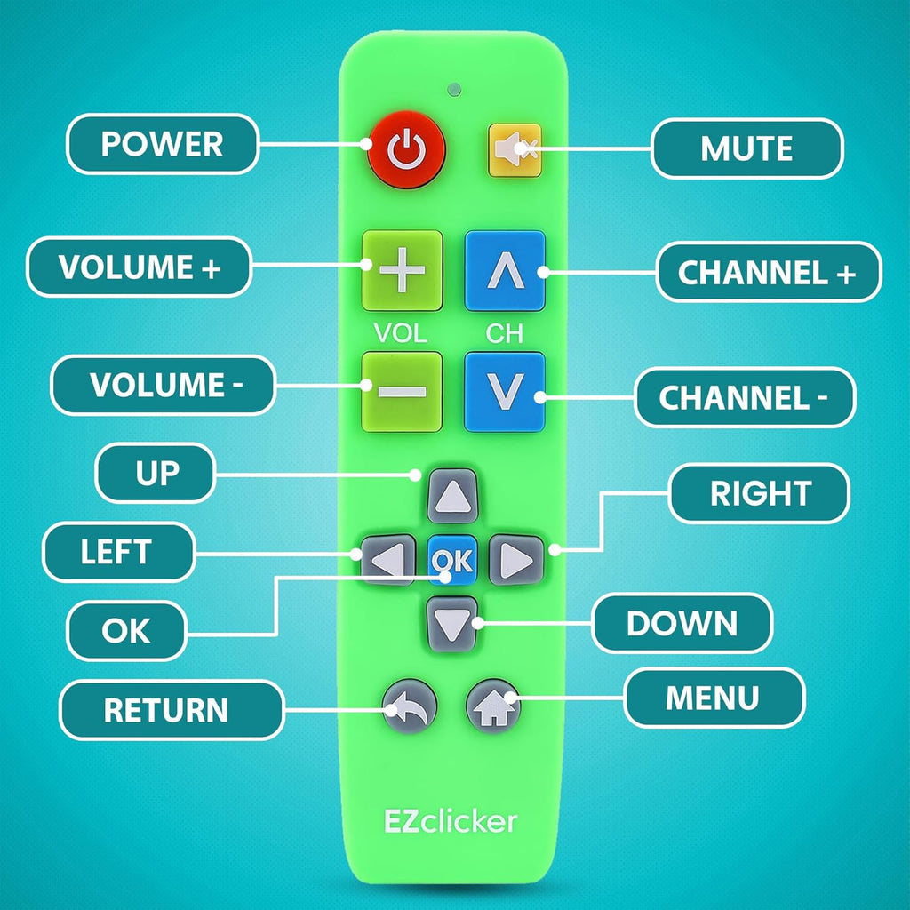 Plus Big Button Universal TV Remote (Green) Simple Easy to Use, Works with Major TV Brands (2xAAA Batteries Not Included)
