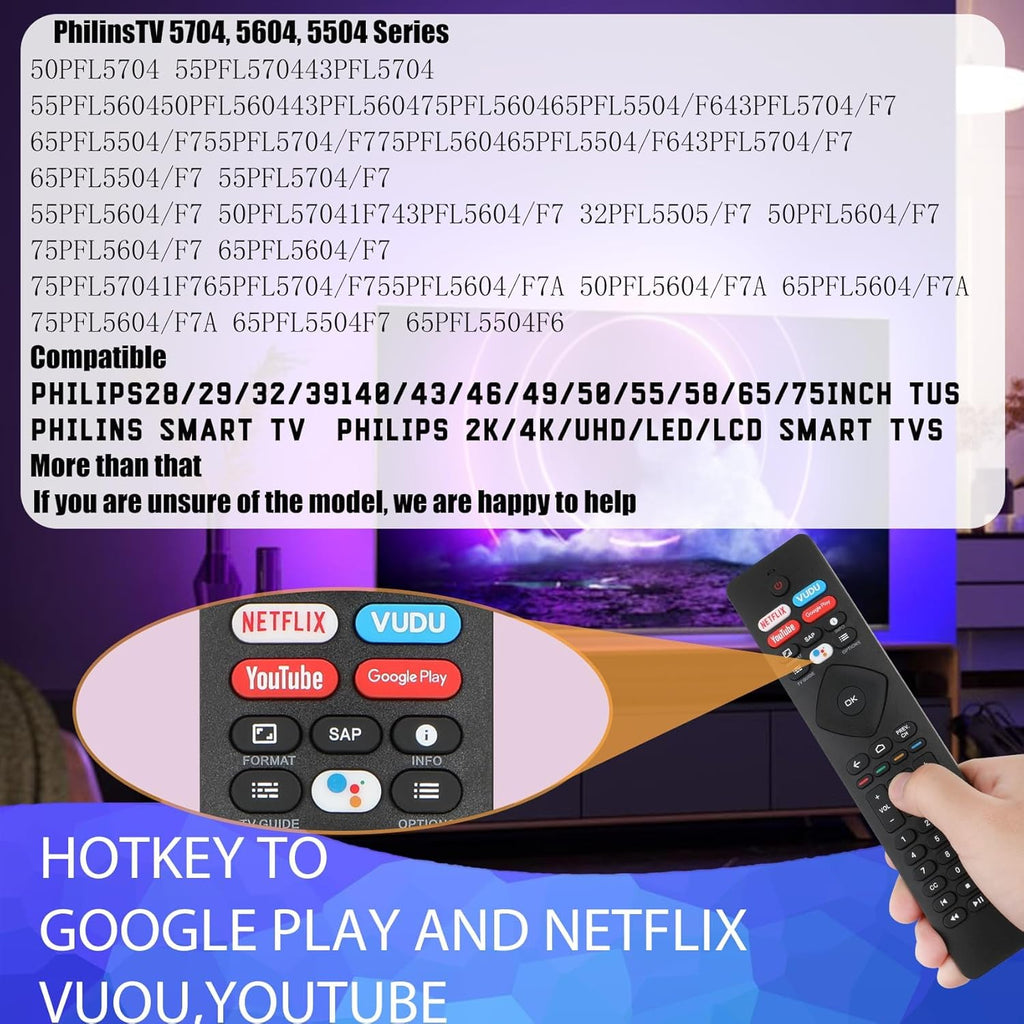 2 Pcs Voice Remote Control for Phillips Voice TV Replacement. Universal Remote Control for Philip 4K UltraHD Smart Android TV with Google Assistant. for Philips 43" 50" 55" 65" 75"