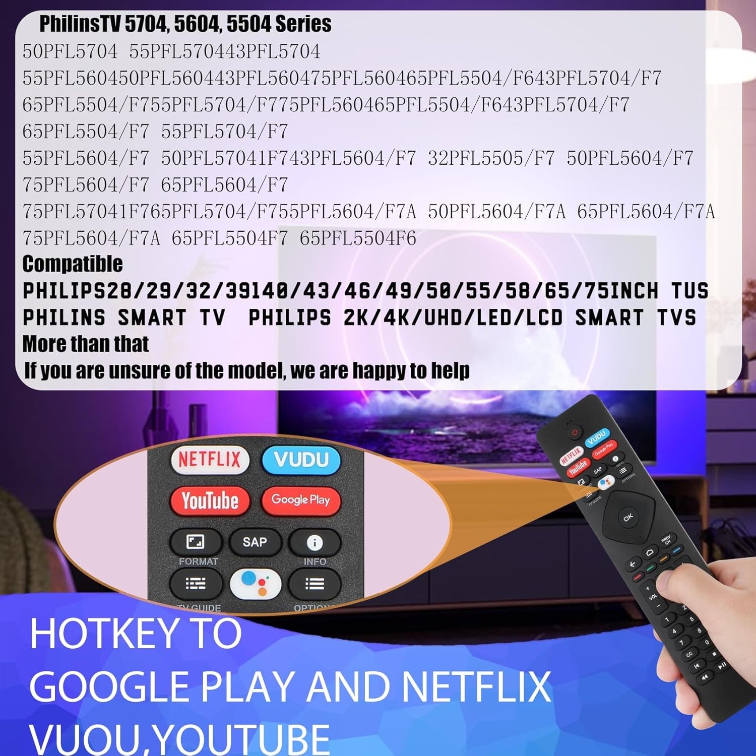 2 Pcs Voice Remote Control for Phillips Voice TV Replacement. Universal Remote Control for Philip 4K UltraHD Smart Android TV with Google Assistant. for Philips 43" 50" 55" 65" 75"