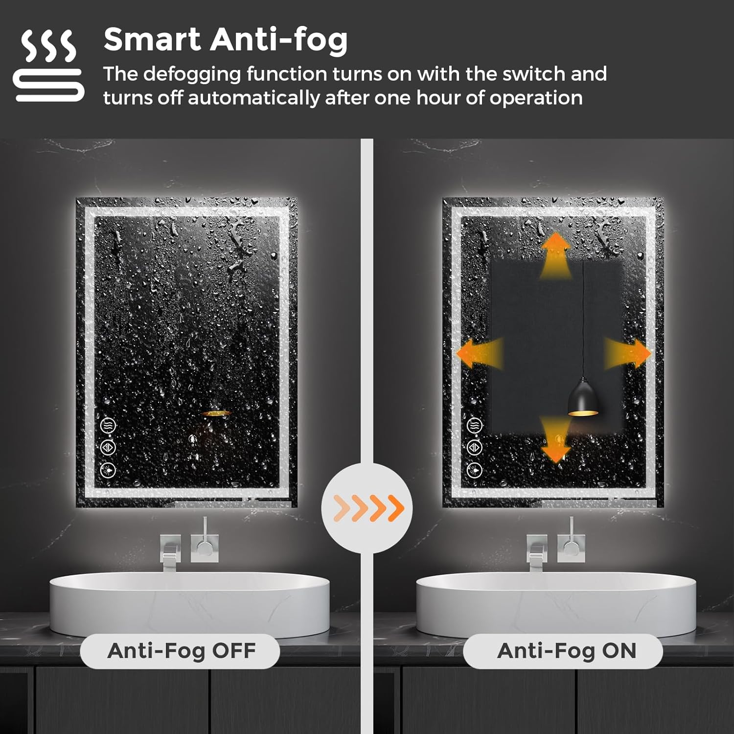 Koonmi 20x28 LED Bathroom Mirror, Backlit + Front Lit, LED Bathroom Mirror with Lights for Wall, 3 Colors, Anti-Fog, Dimmable Brightness, Memory Function, Tempered Glass