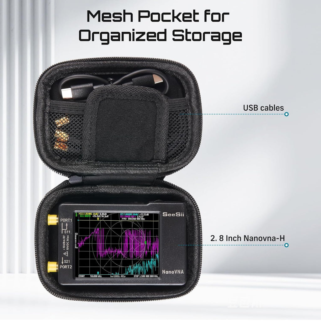 Seesii 2.8 Inch Protective Case for NanoVNA-H: Customed EVA Hard Shell Storage Pouch for Nano Vna Antenna Analyzer, Waterproof Shockproof Design with Carry Strap