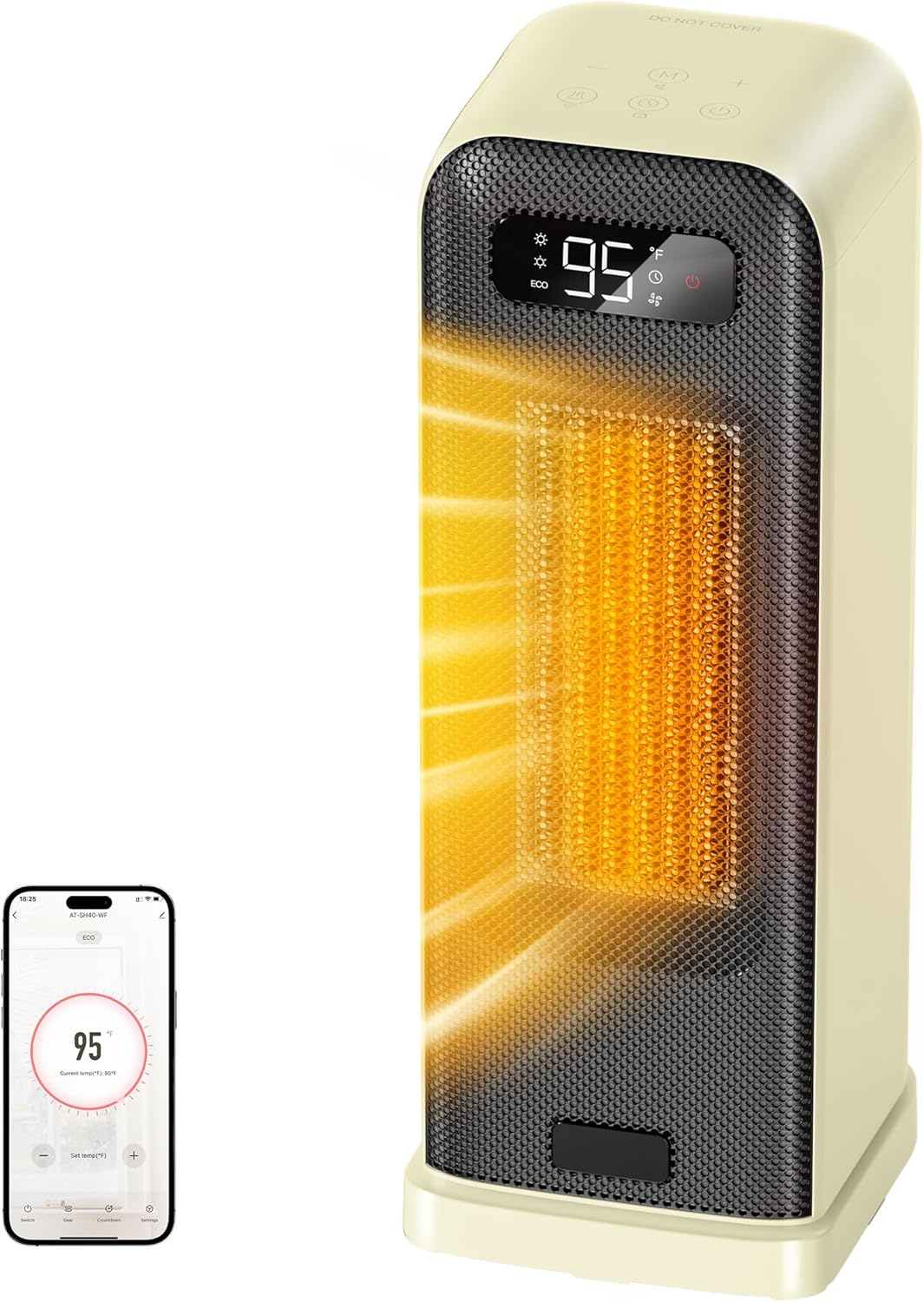 Space Heaters for Indoor Use, Smart Portable Electric Heater with Thermostat, WiFi and Voice Control, 12H Timer, 4 Modes, 36dB 1500W PTC Ceramic Safety Heat for Office Bedroom Home 1Pack Beige