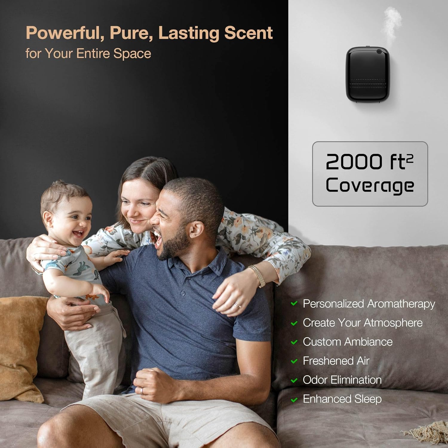 Smart Waterless Essential Oil Diffuser (400 mL Capacity) Starter Kit with 200mL Hotel Scent Fragrance Oils, Up to 2000 sq ft App Control Scent Air Machine with 12V1A Power Adapter, ANW Kit Black