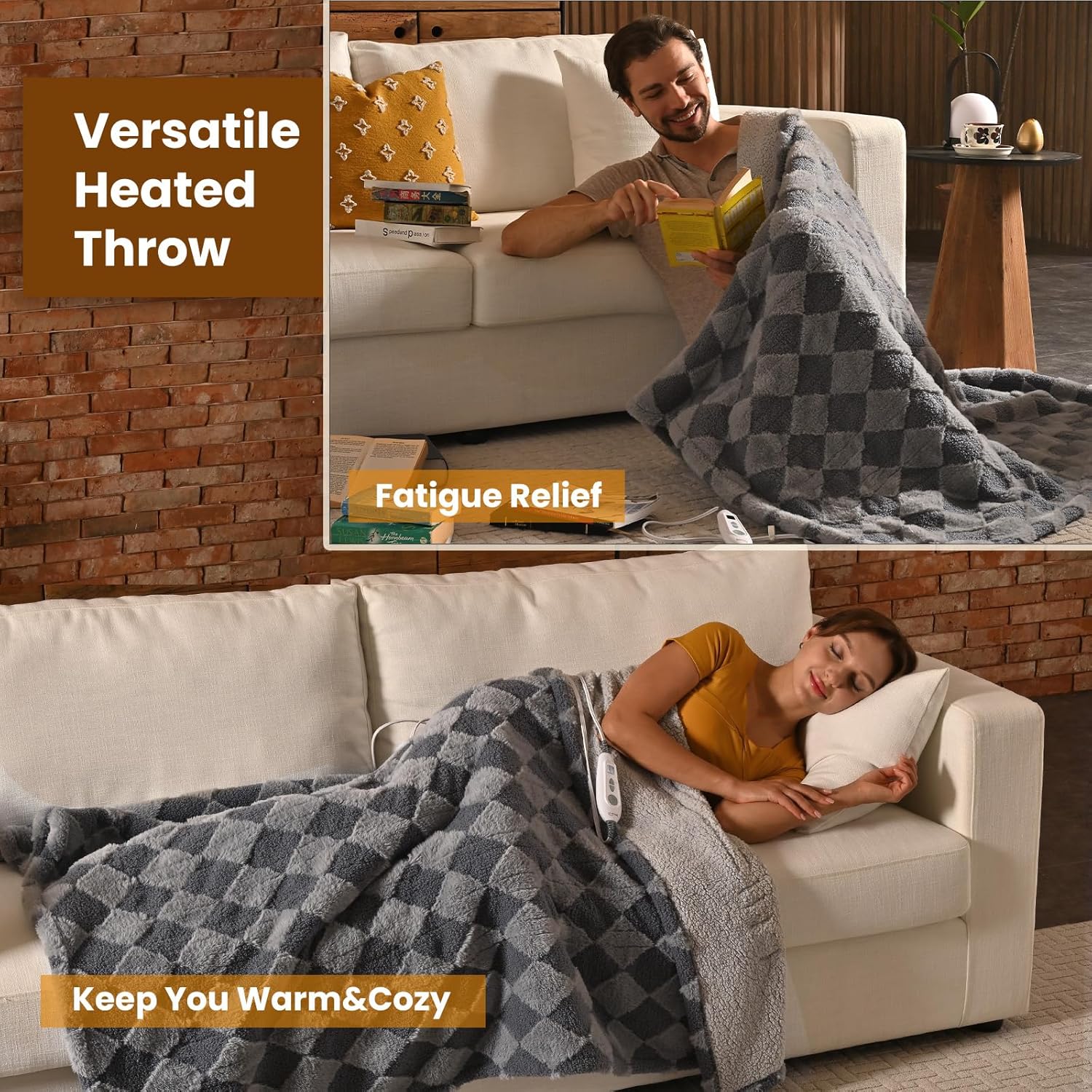 Bearhug Heated Throw Blanket 50" × 60", Electric Blanket Gray Teddy Faux Fur & Warm Sherpa, 4h Auto-Off Timer& 6 Heating Levels, Reversible Heated Throw, ETL Certified, Machine Washable, Gift Box