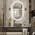 Niccy Oval LED Mirror for Bathroom, 40x24 Front Lit + Backlit Vanity Mirrors with Light Anti-Fog, Shatter-Proof, 3 Colors, Makeup Mirror with Old Gold Frame (Horizontal/Vertical)