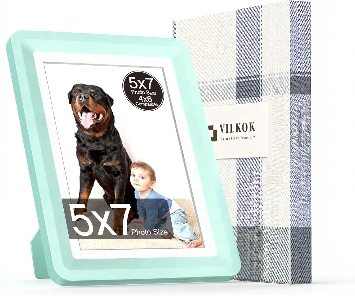 Green 5x7 Picture Frame with Acrylic Front, ABS Frame for 5x7 or 4x6 Photos, Shatterproof UV-Resistant Tabletop Photo Frame, Vertical/Horizontal Display for Home Décor