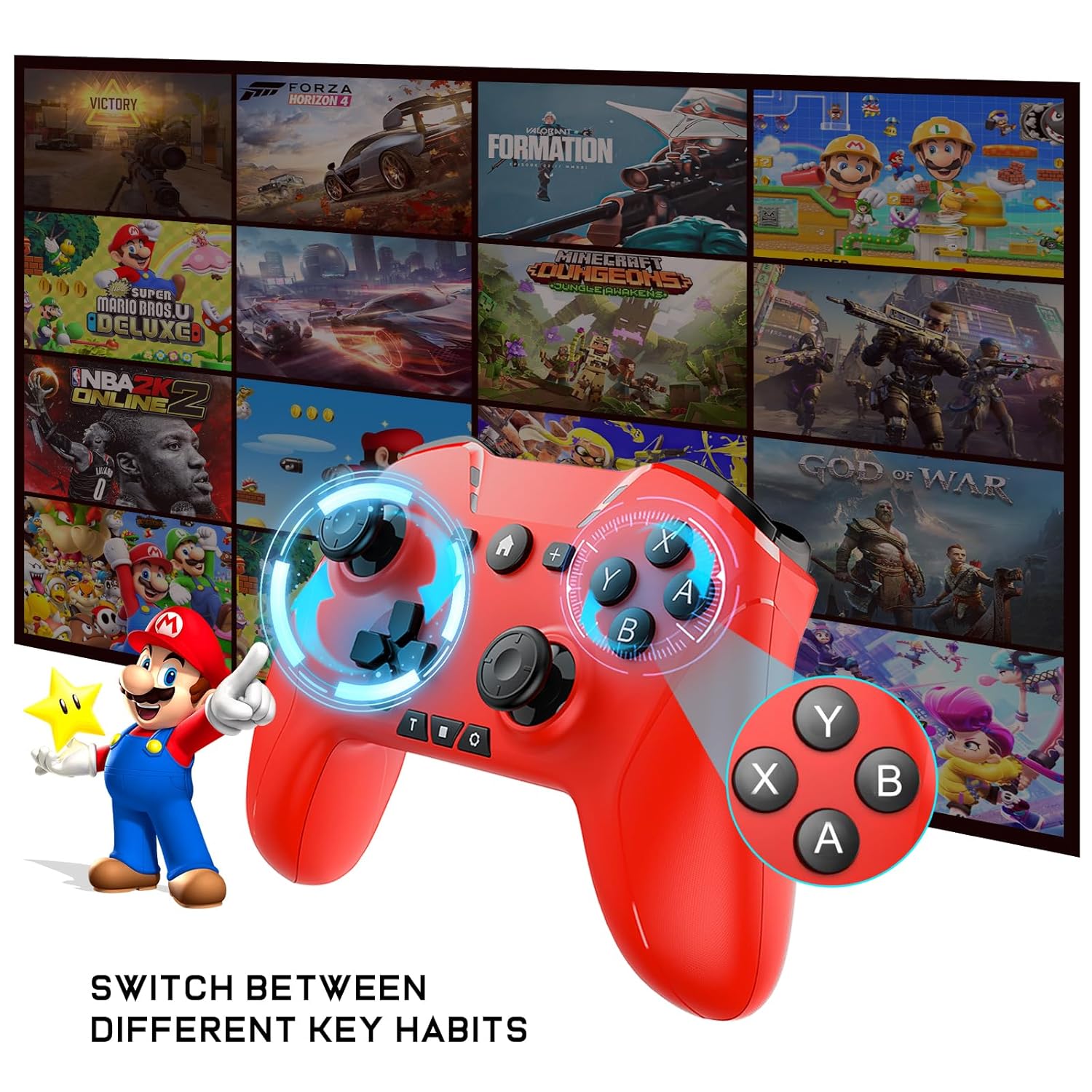 Bluetooth Controller for Switch/Mac/PC/Steam/Mobile Phone/iOS/Android//TV/iPad/Table/Apple Arcade MFi Games, switch pro controller wireless with Adjustable Dual Motion,Turbo,Macros,6-Axis,Wake Up for Black Myth: Wukong (Black) (Purple) (Red)