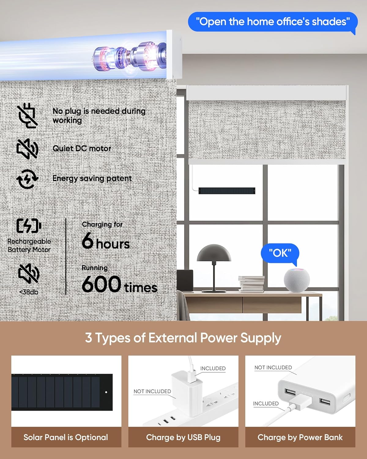 Kincmo Motorized Blinds with Remote,100% Blackout Motorized Roller Shades Work with Apple Homekit,Alexa,Google, Custom Electric Blinds with App,Voice Control (Mist Ash Grey)