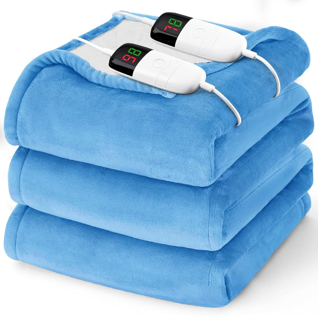 Heated Electric Blanket King Size - 90" x 100" Heating Blanket with Dual Control, 10 Heating Levels & 8 Hours Auto Off, Soft Warm Flannel Blanket, Christmas Birthday Gifts for Senior Grandma
