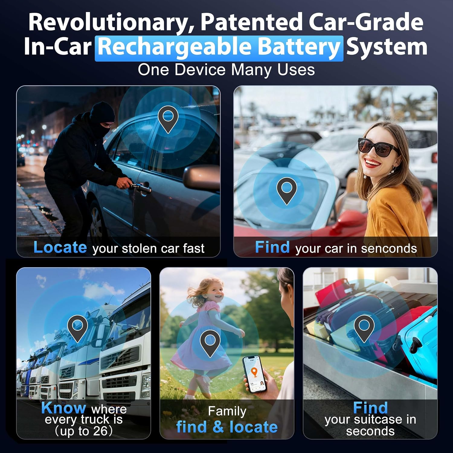 LIONO Car GPS Tracker & Charger with Built-in Rechargeable Battery, GPS Tracker for Vehicles, Hidden Car Tracker for Anti-Theft & Parking Location, for Family& Fleets, No Monthly Fee, No SIM, iOS Only