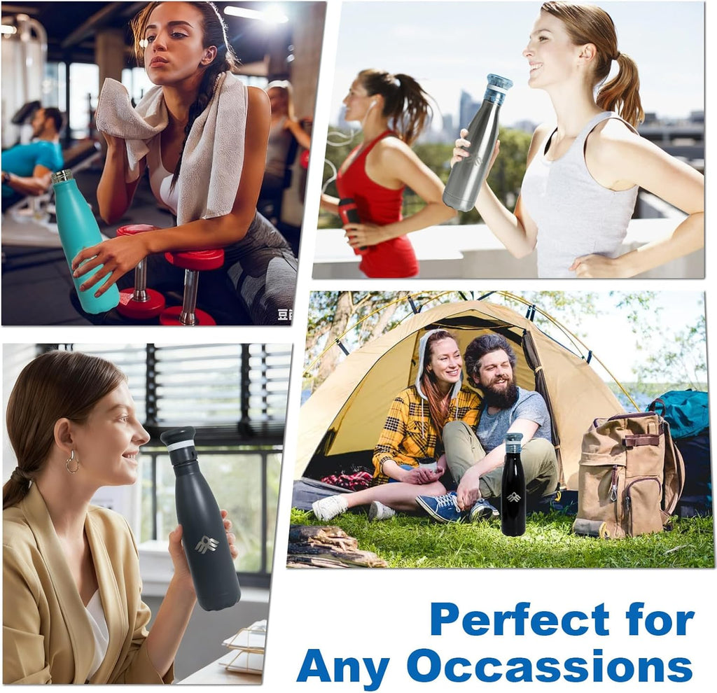 Smart Self-Cleaning Water Bottle 17oz Cinnabar Stainless Steel Insulated Purifying Bottle LED + Activated-Carbon Dual Filtration USB-C Rechargeable BPA-Free for Outdoor, Gym & Office