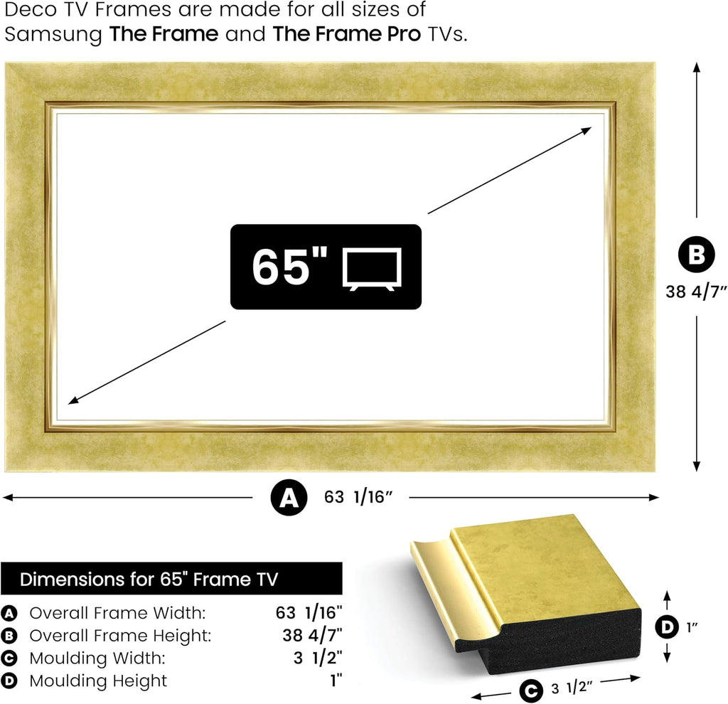 Contemporary Gold 65" Premiere Deco TV Frame - Compatible ONLY with Samsung The Frame TV and Pro TVs (Fits 2021-2025, LS03A, LS03B,LS03C,LS03D,LS03FA,LS03FW)