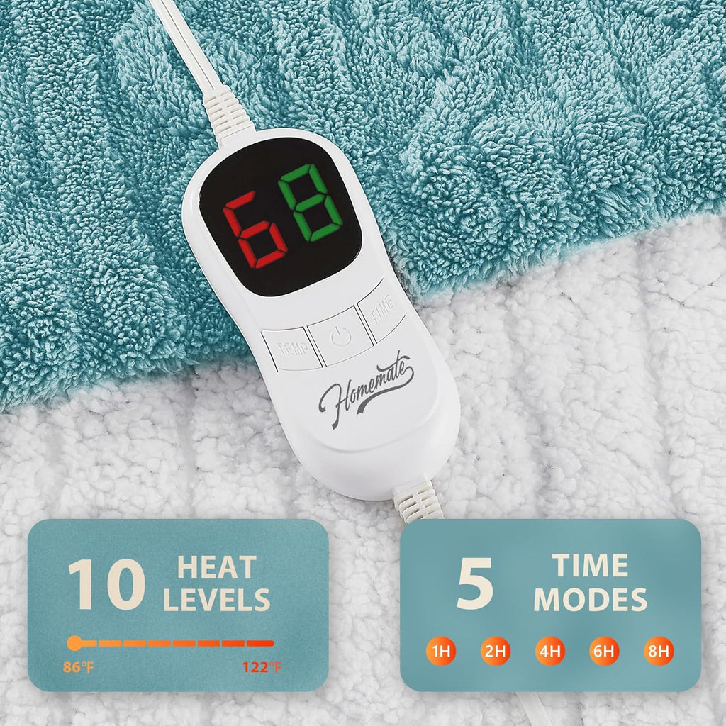 Homemate Electric Heated Blanket Twin - 62"x84" Heating Bed Blankets Throw with 10 Heating Levels 8 Hours Auto Off Fast Heating Over-Heated Protection Ultra Soft Warm Flannel ETL Certified