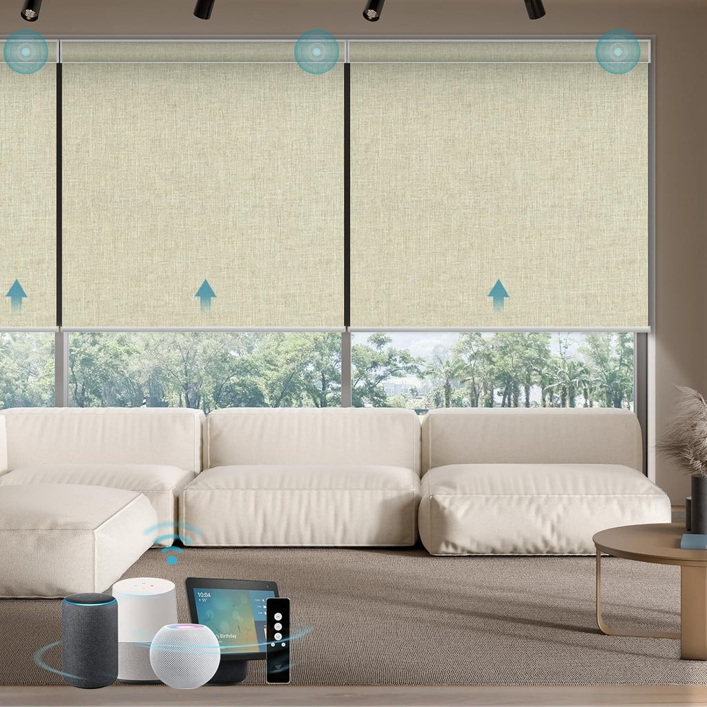 SmartWings Motorized Smart Blinds with Remote, Custom Automatic 100% Blackout Roller Shade Compatible with Alexa/Homekit/Google, Electric Smart Blinds for Indoor Windows, Bouvardia Cream