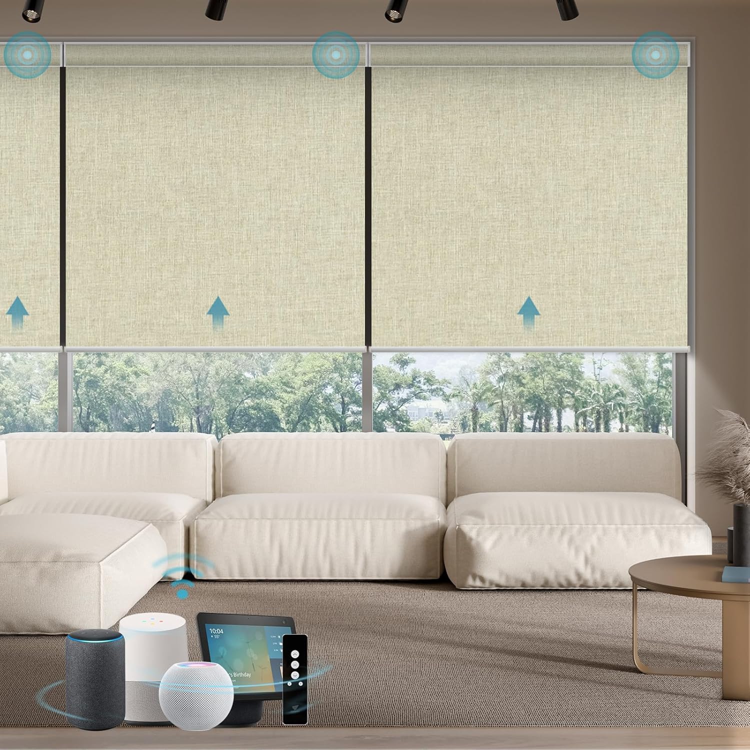 SmartWings Motorized Smart Blinds with Remote, Custom Automatic 100% Blackout Roller Shade Compatible with Alexa/Homekit/Google, Electric Smart Blinds for Indoor Windows, Bouvardia Cream