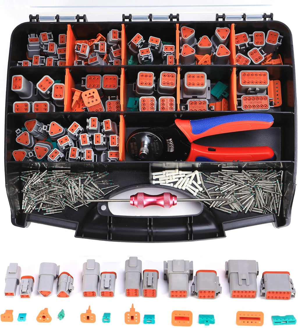 MUYI 371PCS DT Connector Kits, 2/3/4/6/8/12 Pin Connectors for 20 18 16 14AWG Cable Harness, Included Size 16 Solid Barrel Contacts, Wire Crimper, Wire Strippers and Pin Socket Removal Tool