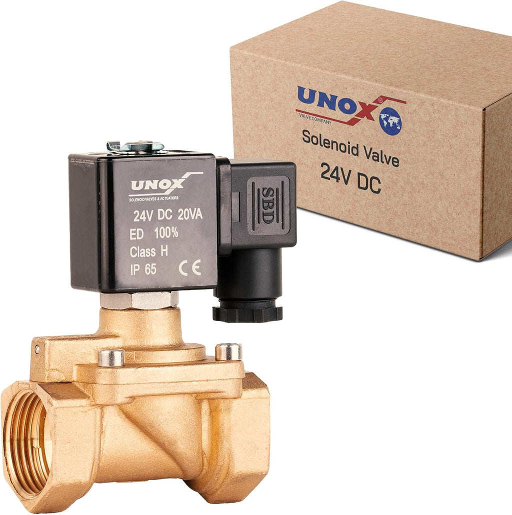 UNOX 3/4" NPT Solenoid Valve 24V DC, Brass Control Valve Normally Closed - 7-232 PSI Multi-Purpose Reliable Control Valve for Water and Air - Solenoid Valves
