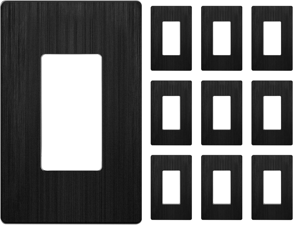 LIDER Brushed Finish Decorator Switch Cover, Screwless Wall Plate, Mid-Size 1-Gang 4.88" x 3.11", Unbreakable Polycarbonate Thermoplastic, UL Listed, LSWP-31M-BBK10P, Brushed Black, 10 pack