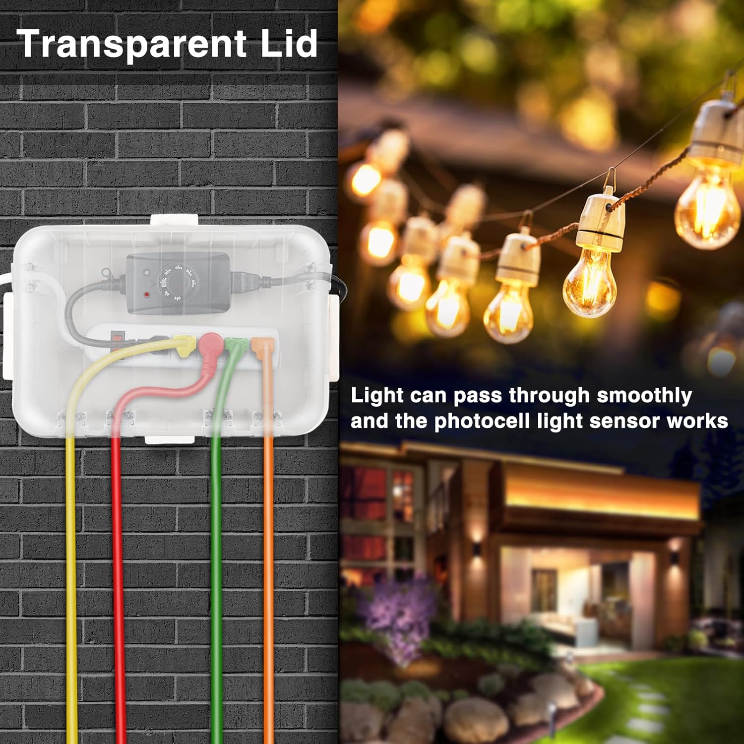 Flemoon Outdoor Electrical Box with Transparent Lid, IP54 Waterproof Electrical Box Outdoor, Large Weatherproof Extension Cord Cover with Clear Cover for Photocell Light Sensor Timer, Outlet, White