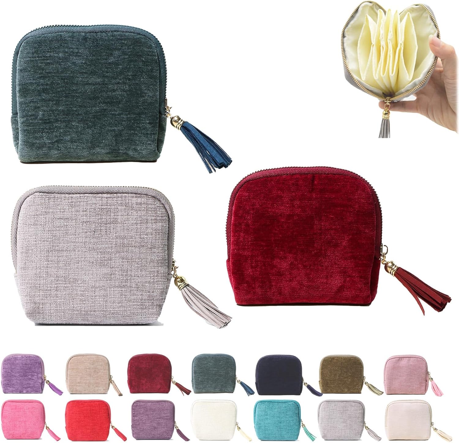Stuffdatas Travel Jewelry Case, Stuffdatas Bags, Small Jewelry Travel Pouch Mini, Travel Jewelry Organizer Pouch Velvet, with 5 Compartments (3PCS-A)