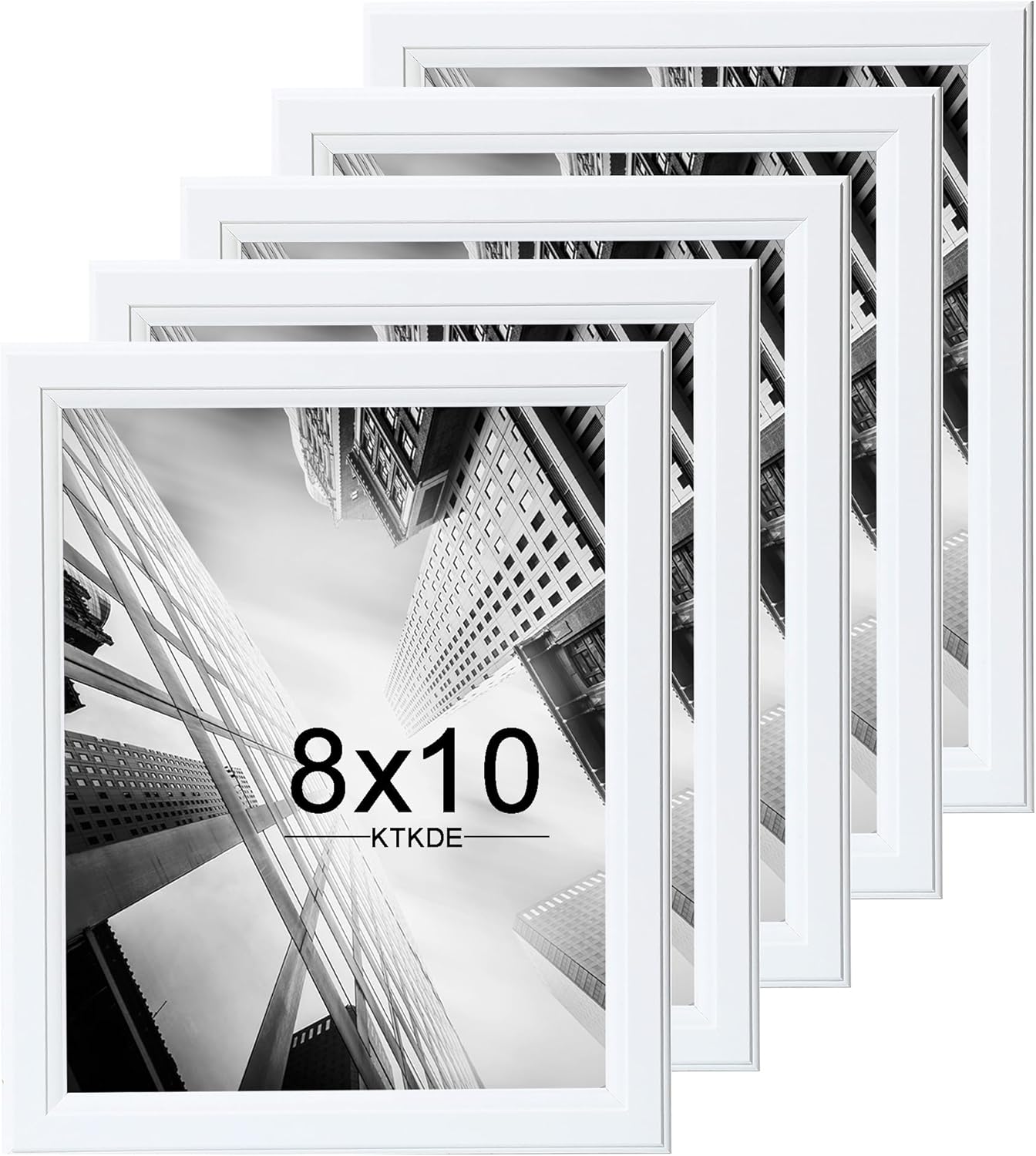 KTKDE 8x10 Picture Frame Set of 5,White Wooden frames, Vertical & Horizontal Wall Hanging for Wall or Tapletop Display,Studio Gallery Photo Frame for Photos, Posters & Art Prints