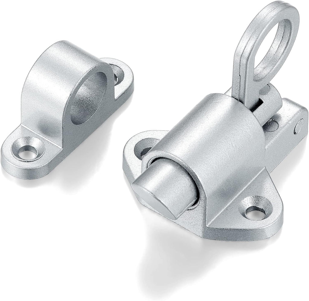 6 Packs Self-Closing Latches，Silver Gray Spring Door Lock，Resilient Bolt Latch Aluminum Alloy Safety Automatic Spring Barrel Slide Door Lock with Screws,Used for Gate,Window and Cabinet etc