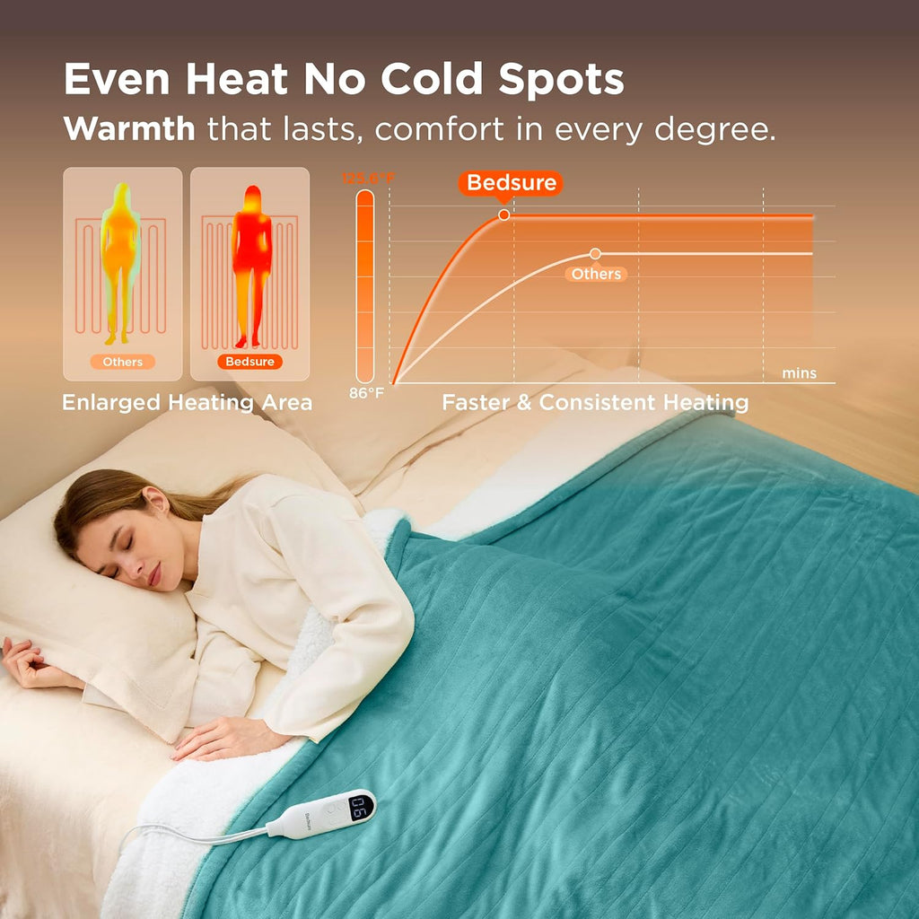 Bedsure Electric Blanket Twin - Soft Flannel Heated Blanket Twin Size, GentleSoft Fast Heating with 10 Time Settings & 6 Heat Settings, Warm Gifts for Women Grandma (62x84 inches, Teal)