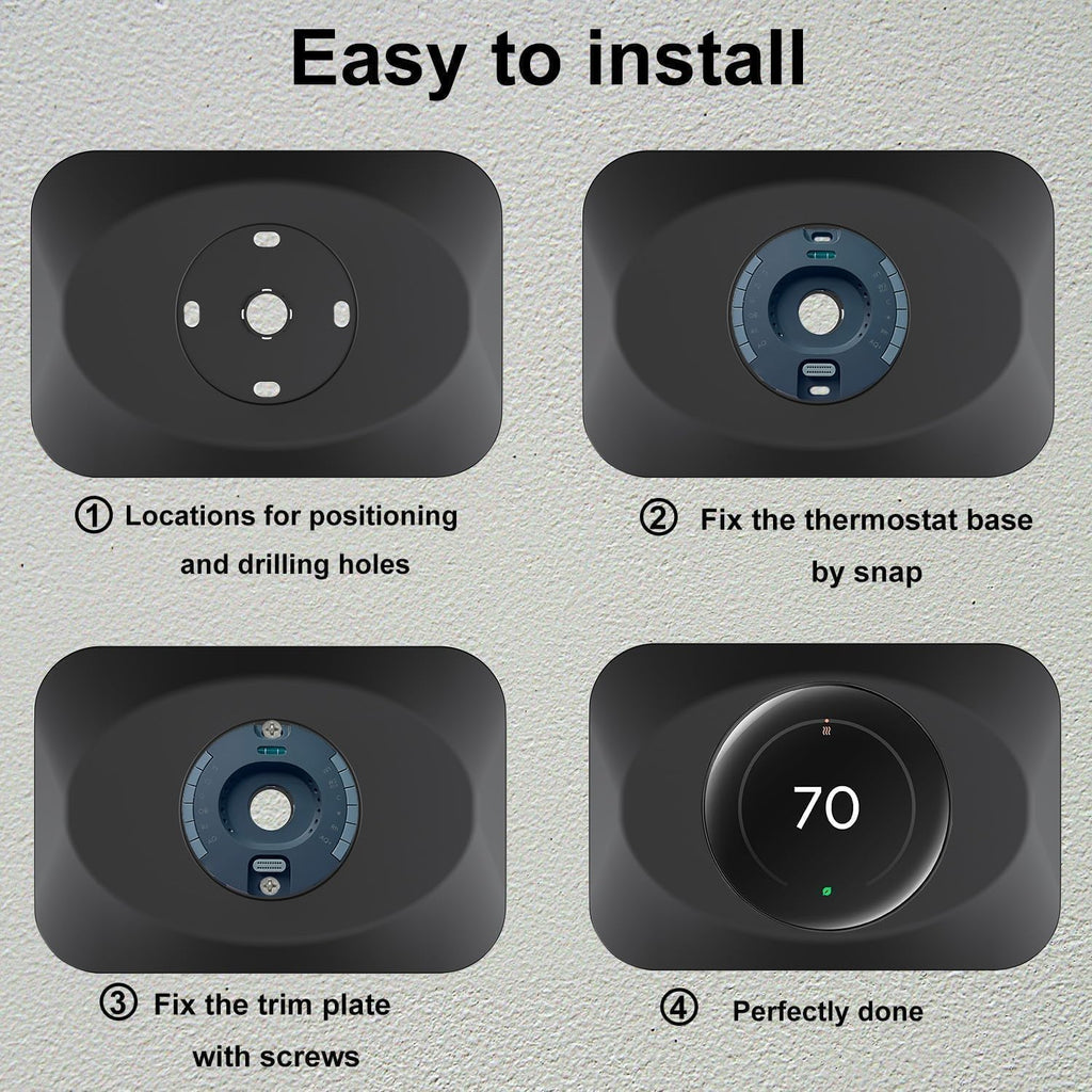 Nest Thermostat Wall Plate Cover Replacement Compatible with Google Nest Learning Thermostat (4th Gen), Practical Nest Learning Thermostat 4 Trim Kit, Snap fit Design (Black, 2 Packs)