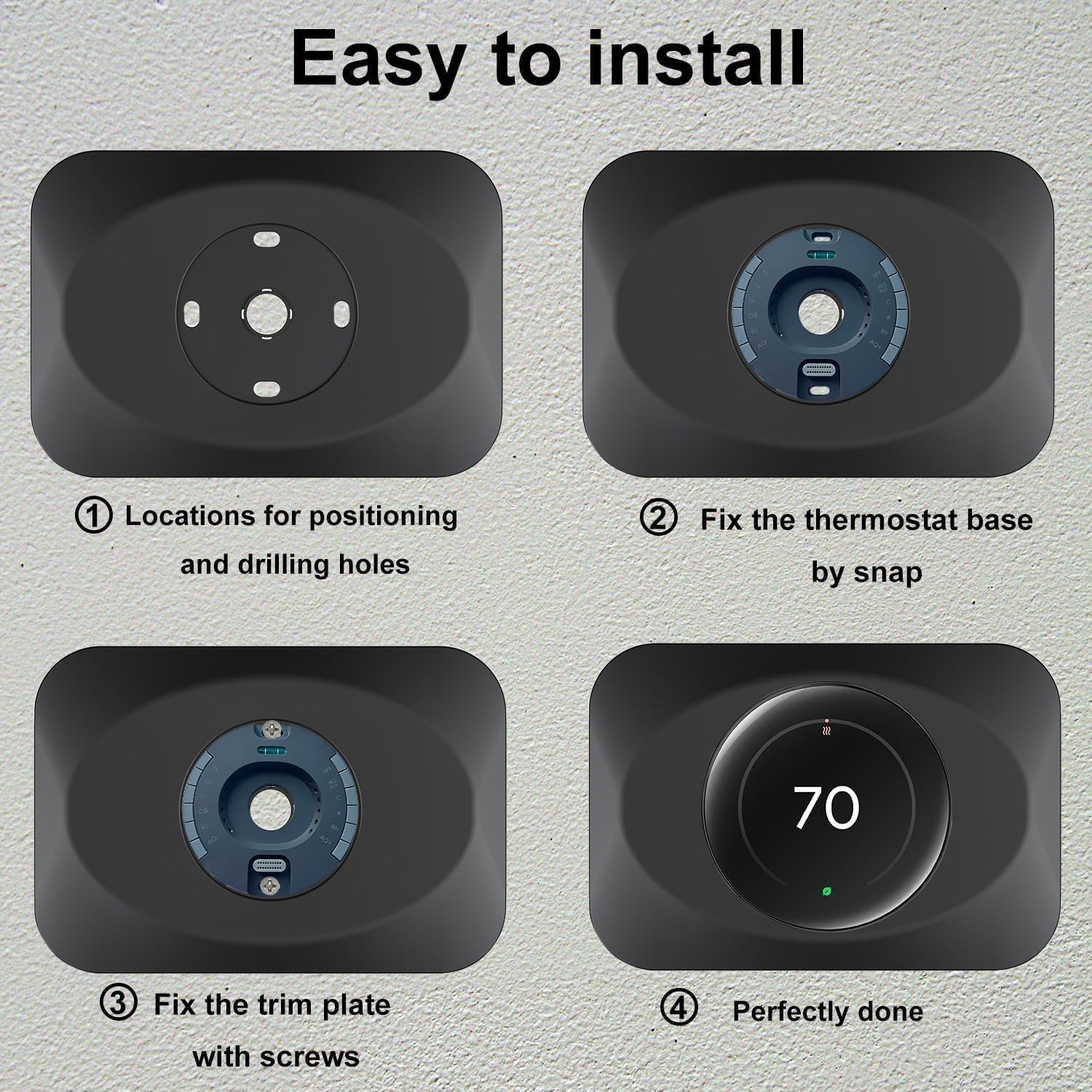 Nest Thermostat Wall Plate Cover Replacement Compatible with Google Nest Learning Thermostat (4th Gen), Practical Nest Learning Thermostat 4 Trim Kit, Snap fit Design (Black, 2 Packs)