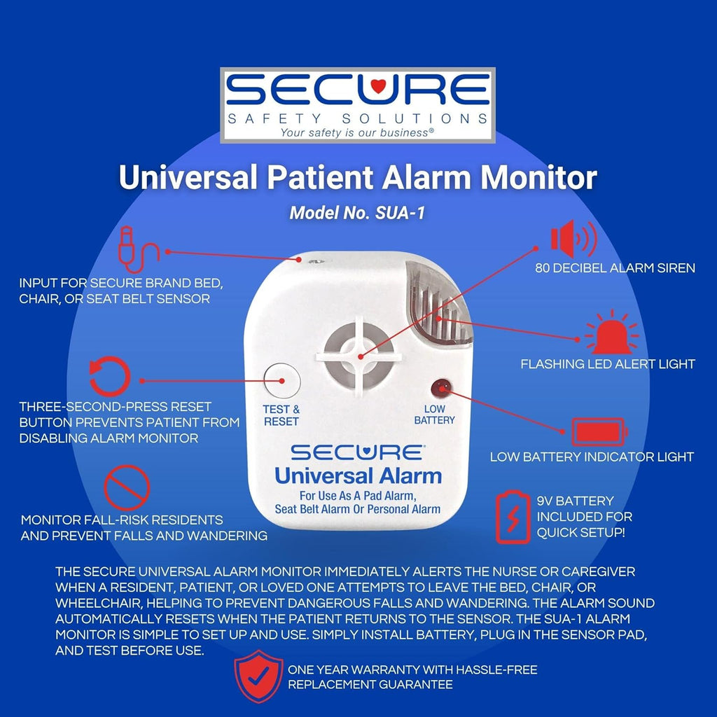 Secure Chair and Bed Alarm for Elderly Adults - Two Alarm Monitors, Bed Sensor and Chair Sensor - Bed Alarms and Fall Prevention for Elderly Dementia Patients