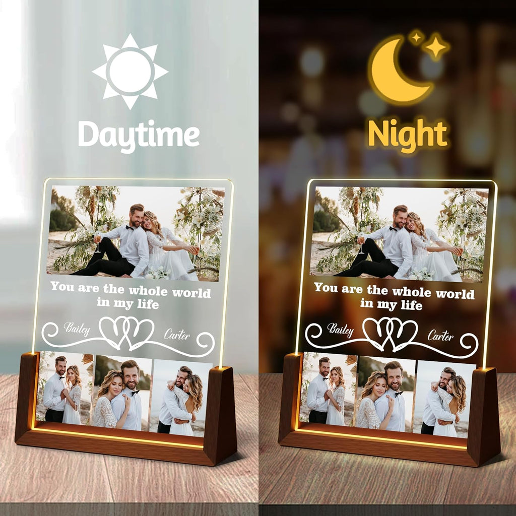 Personalized Couple Birthday Gifts For Girlfriend Boyfriend Him Her, Custom Acrylic Plaque Light Up Picture Frame With Photo Name, Customized Anniversary Christmas Gifts For Women Men Husband Wife