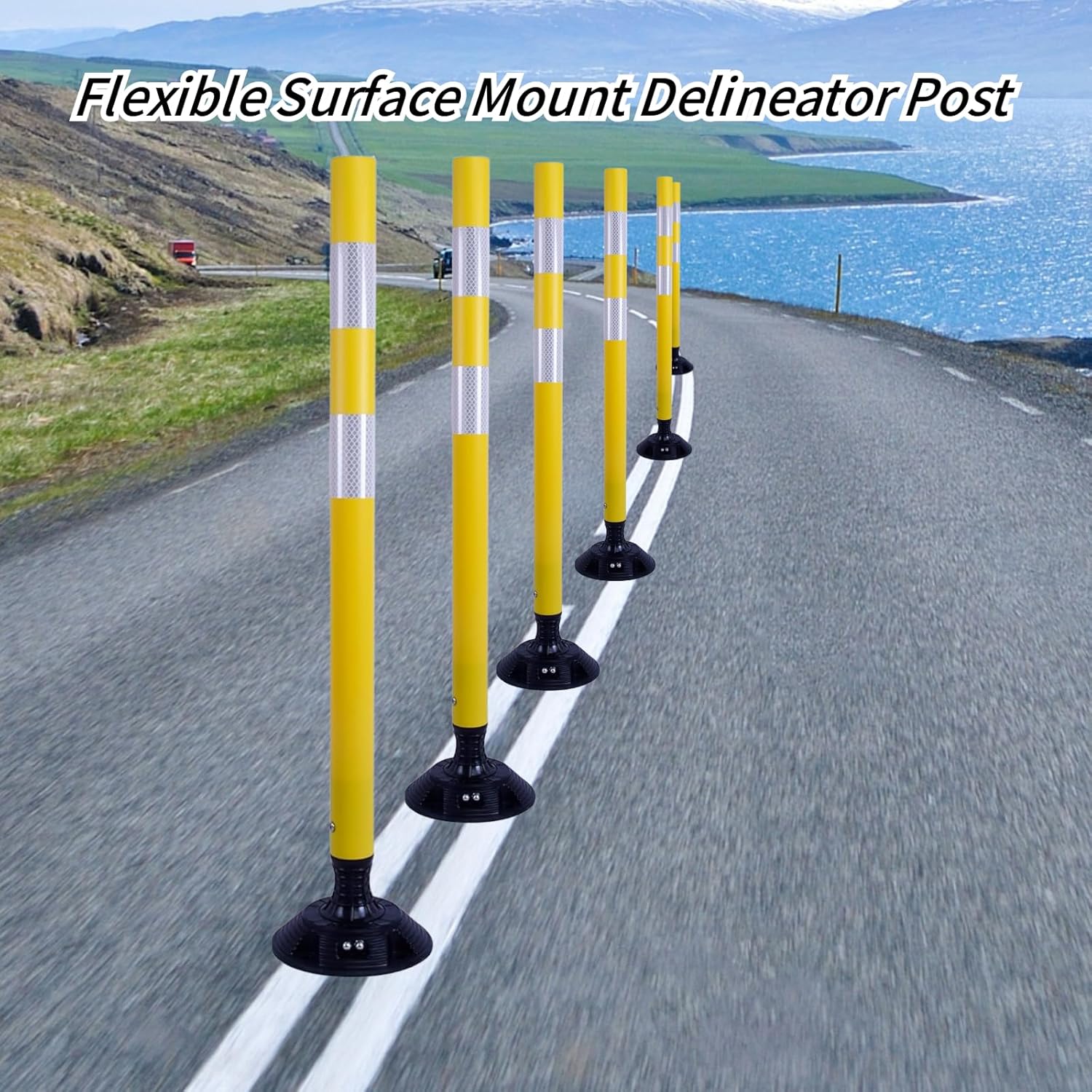 8 Pack Traffic Delineator Posts – High Visibility Reflective Safety Cones with Spring Base for Roadway, Parking, Garage, Construction Zones (Yellow, 36 Inch)