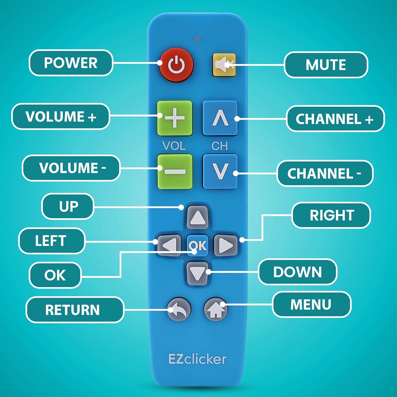 Plus Big Button Universal TV Remote (Blue) Simple Easy to Use, Works with Major TV Brands (2xAAA Batteries Not Included)