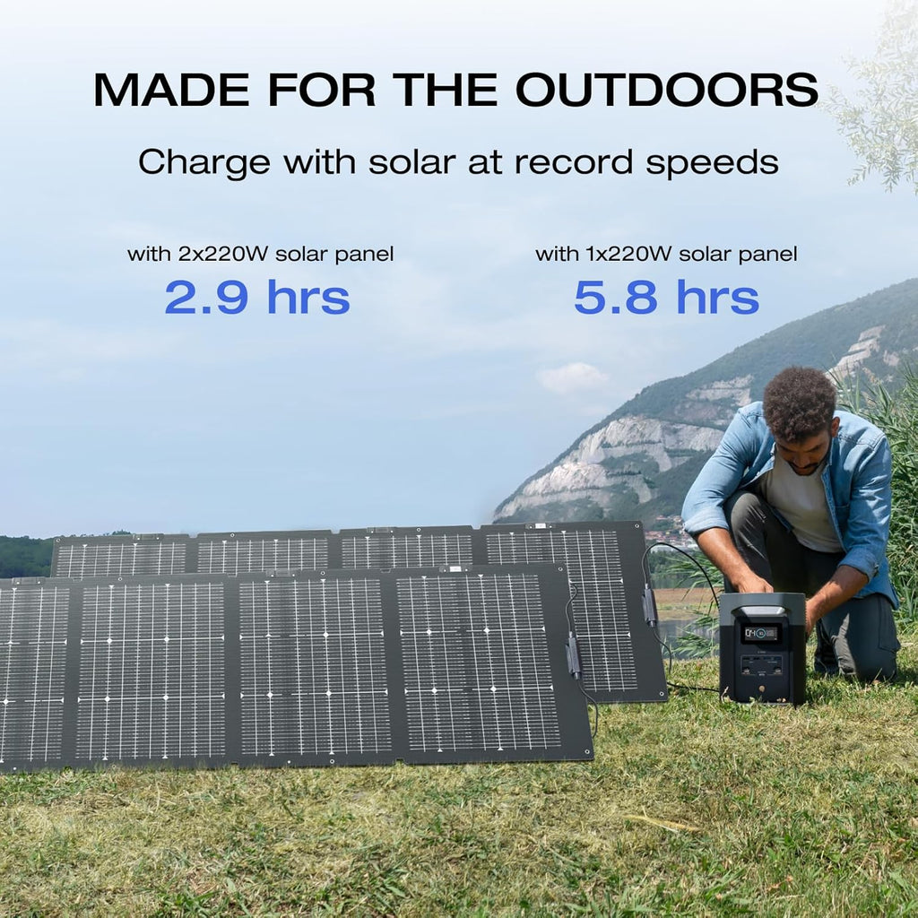 EF ECOFLOW Solar Generator DELTA 2 with 220W Solar Panel, 1024Wh LFP(LiFePO4) Battery, 1800W AC/100W USB-C Output, Fast Charging Portable Power Station for Home Backup Power, Camping & RVs